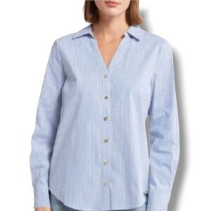 Jaclyn Smith Women’s Chambray Striped Button Up Collared Shirt Career Business